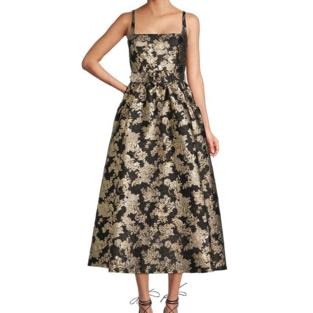 Antonio Melani Morgan Sleeveless Square Neck Jacquard A-Line Midi Dress NWT